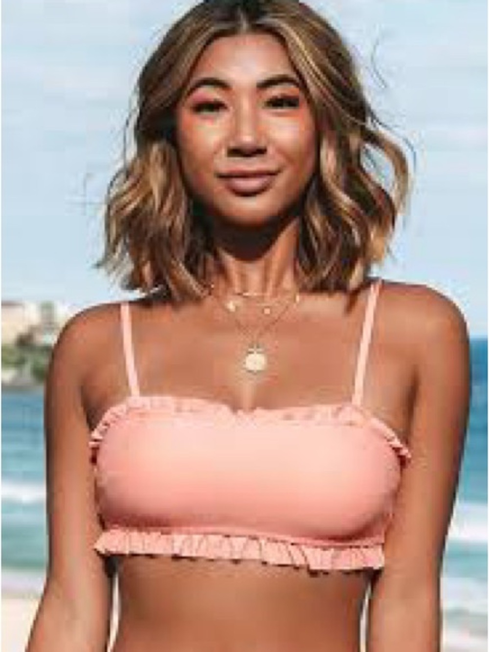 Cupshe Peach Ruffle Bandeau Bikini Top